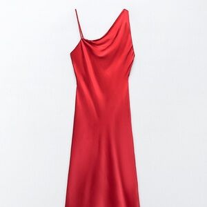 Zara satin effect midi red dress engagement wedding dress